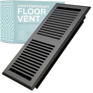 Contemporary 4 x 12 in. Decorative Floor Register Vent with Mesh Cover Trap, Dark Grey