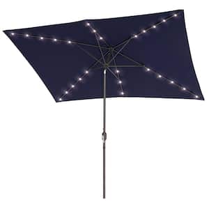 Solar LED 10 ft. x 6.5 ft. Aluminum Patio Rectangle Market Umbrella in Navy Blue with Push-Button Tilt