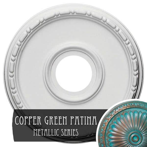 Ekena Millwork 1-1/2 in. x 16-1/2 in. x 16-1/2 in. Polyurethane Medea Ceiling Medallion, Copper Green Patina