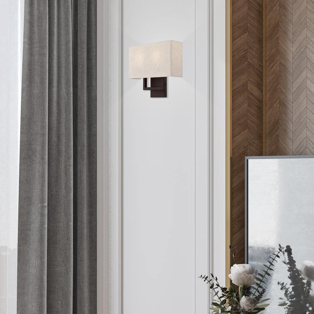 Pierson Bronze 2-Light ADA Compliant Wall Sconce with Oatmeal Shade