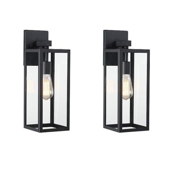 Martin 17.5 in. 1-Light Matte Black Finish Hardwired Outdoor Wall Lantern Sconce with No Bulbs Included (2-Pack)