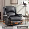 Grey faux leather recliner chair showing 360 degree swivel and gliding motion.