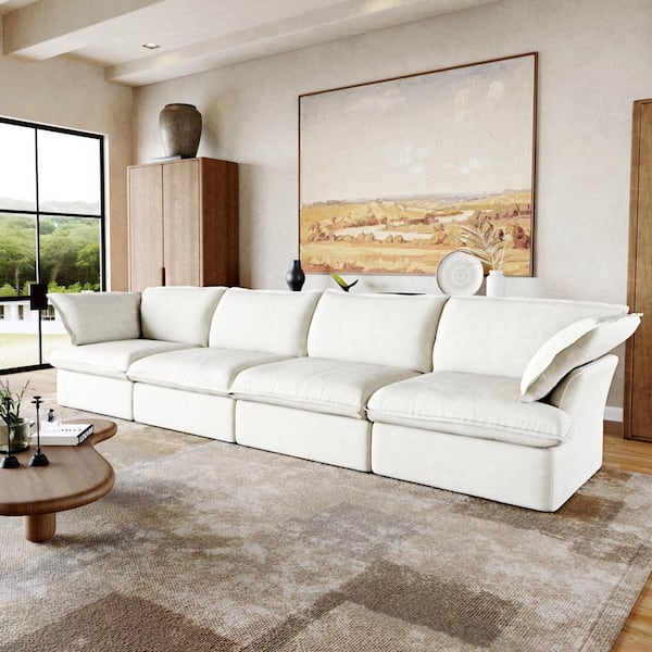Magic Home 163 in. Square Arm 4-Seater Sofa in White