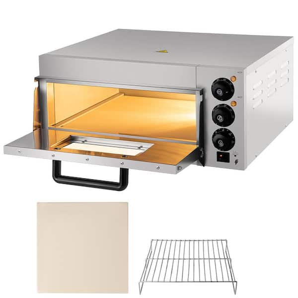 SKYSHALO Commercial Pizza Oven 1300-Watt Single Deck Layer 14 in. Stainless Steel Toaster Oven with Stone & Shelf