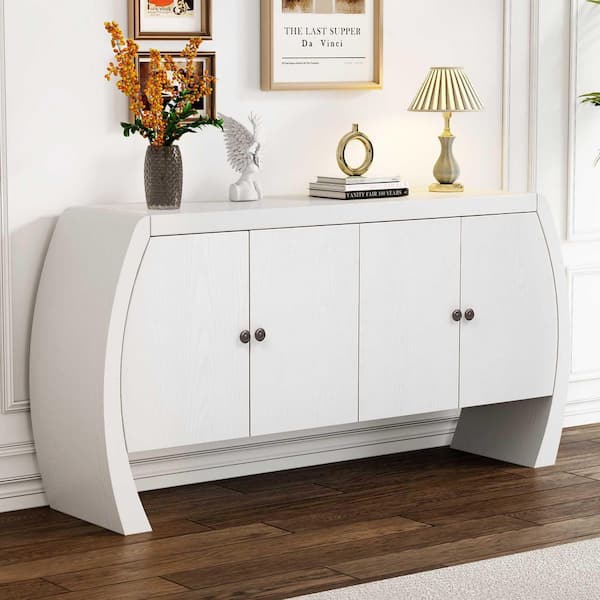 White Wood 58.6 in. Sideboards with Curved Legs Ideal for Dining Table Area