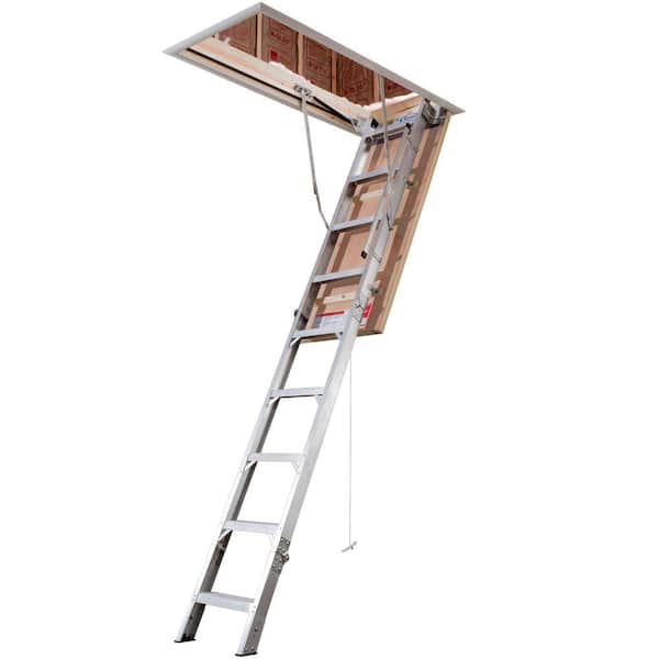 Werner 8 ft. - 10 ft., 22.5 in. x 54 in. Energy Seal Aluminum Attic Ladder Universal Fit with 375 lb. Maximum Load Capacity