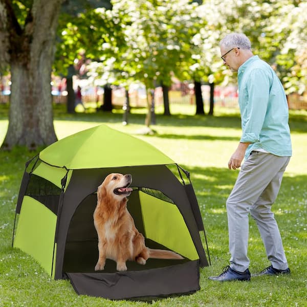 Pop Up Dog Tent for Extra Large and Large Dogs, Portable Pet Camping Tent with Carrying Bag, Green