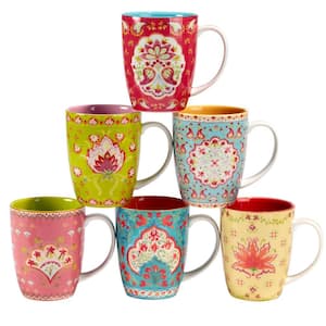 Francesca 14 oz. Assorted Colors Porcelain Beverage Mugs (Set of 6)