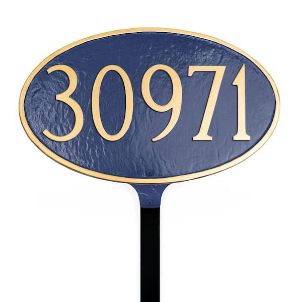 Classic Oval Standard Address Sign Plaque with Lawn Stake - Sea Blue/Gold