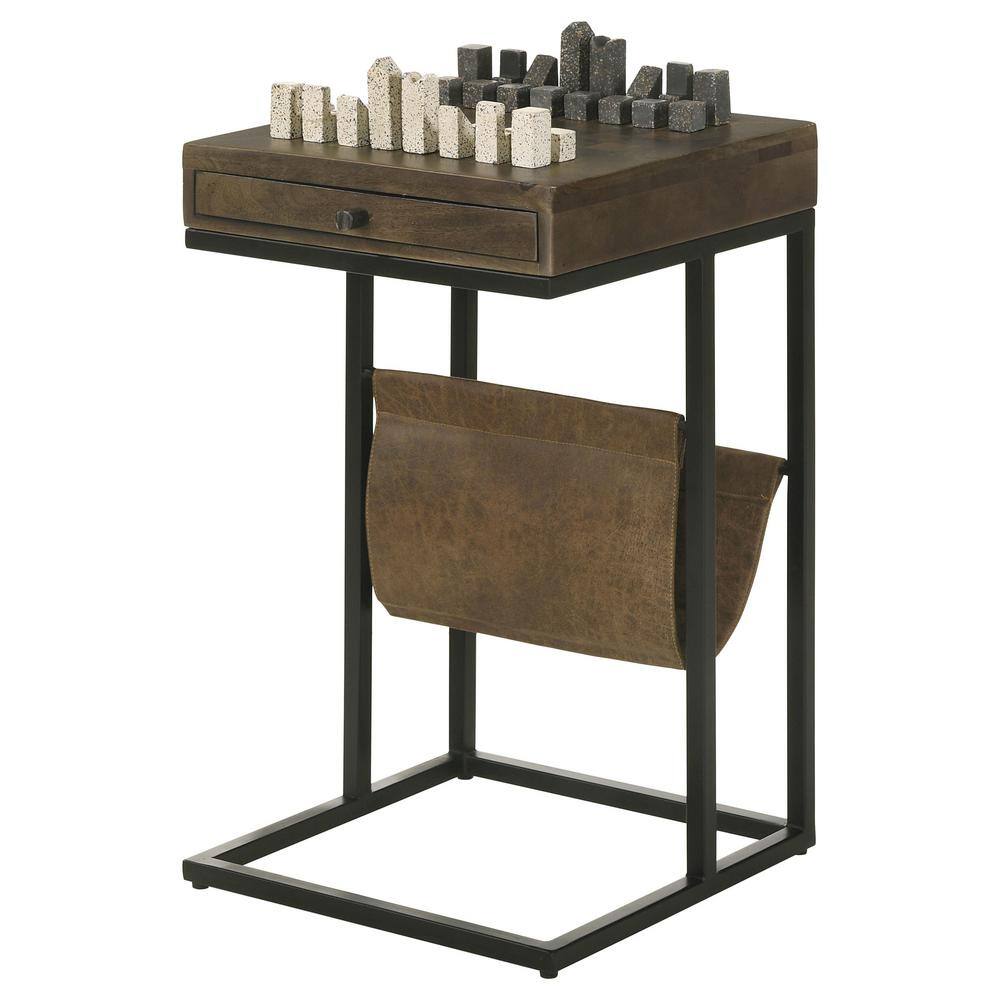Noir Mango Wood and Iron Accent Table with Storage