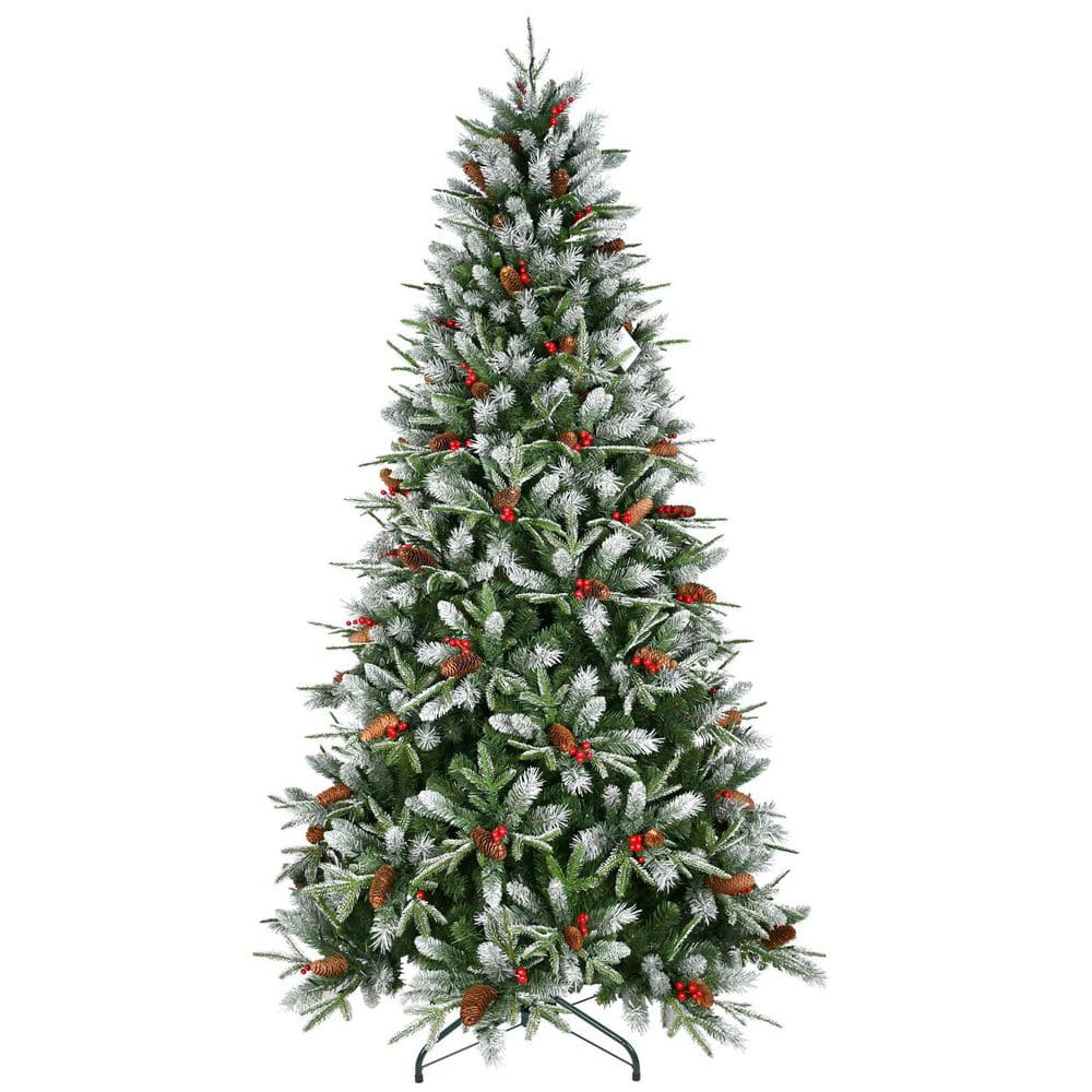 5 ft. Christmas Tree with 47 Red Berries and 47 Pine Cones, 1131 Tips,  Hinged Design for Easy Setup, Sturdy Metal Stand aa-751 - The Home Depot, image size:1000x1000