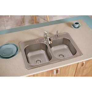 Dayton 33in. Drop-in 2 Bowl 20 Gauge Elite Satin Stainless Steel Sink Only and No Accessories