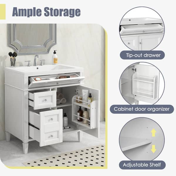 Magic Home 30 in. x 18 in. Bathroom Vanity Organizer Combo Storage Cabinet Set with Undermount Sink, White