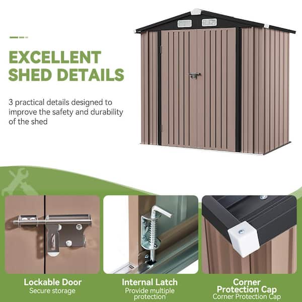 Sizzim 6 ft. W x 4 ft. D Gray Metal Storage Shed with Lockable