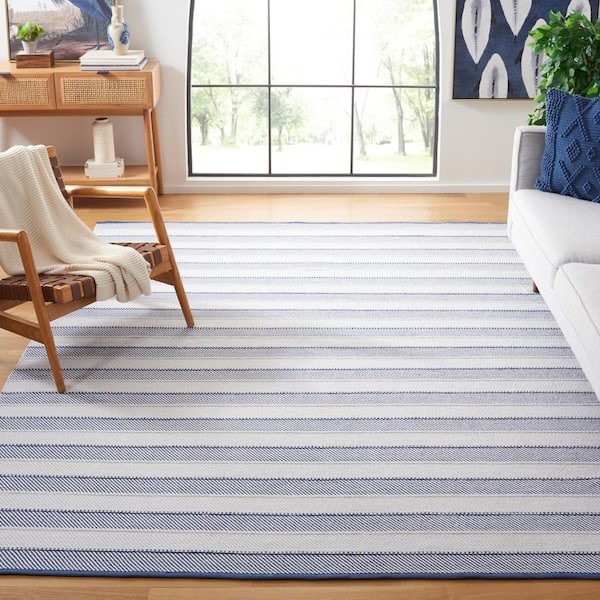 Striped Kilim Grey Blue 8 ft. x 10 ft. Striped Area Rug