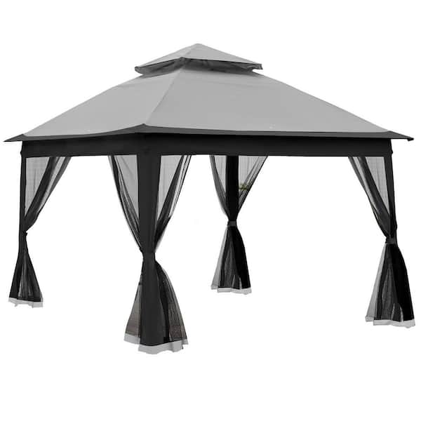 Unbranded 11 ft. x 11 ft. Outdoor Grey Pop Up Gazebo Canopy With Removable Zipper Net, Suitable For Patio, Backyard Garden Camping