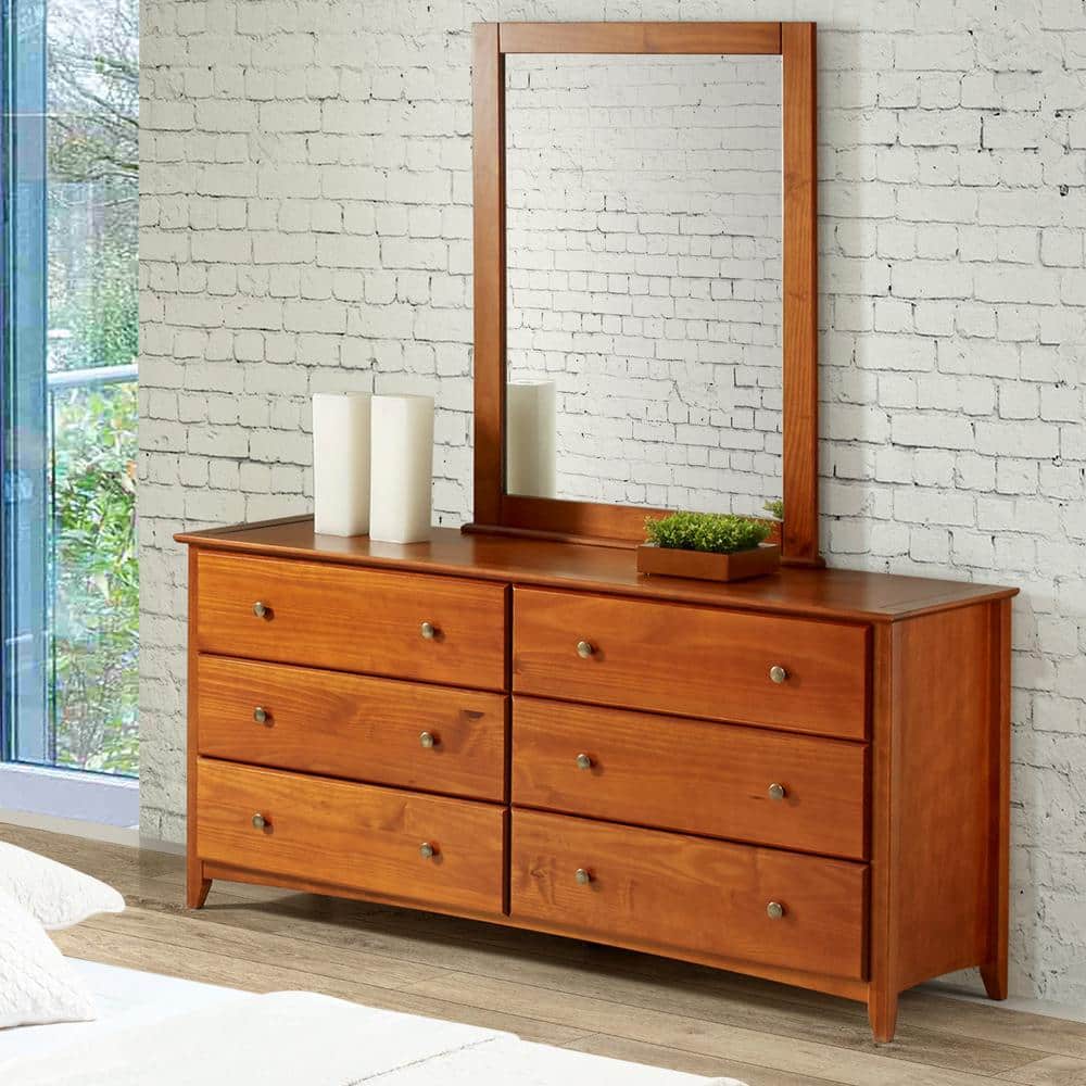 Eco-Friendly Shaker Double Dresser in Rich Cherry, Solid Pine