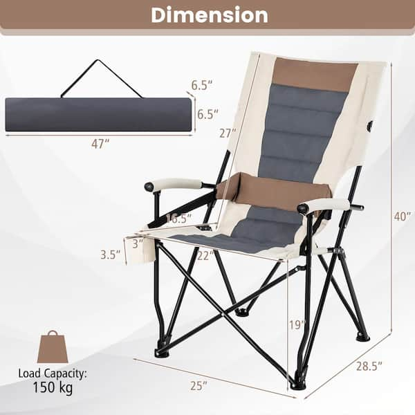 ANGELES HOME Brown Metal Portable Camping Chair with 400 lbs