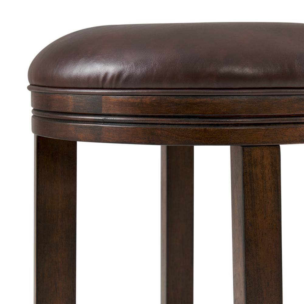 Distressed Walnut Backless Bar Height Stool with Leather Seat, Set of 2