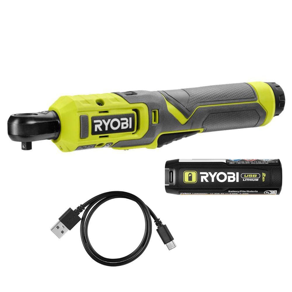 RYOBI USB Lithium 1/4 in. Ratchet Kit with 2.0 Ah Battery and USB 