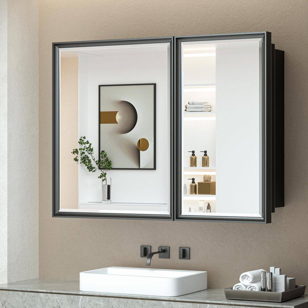 40 in. W x 30 in. H Rectangular Aluminum Black Framed Recessed/Surface Mount Medicine Cabinet with Mirror price history on PriceWatchPro