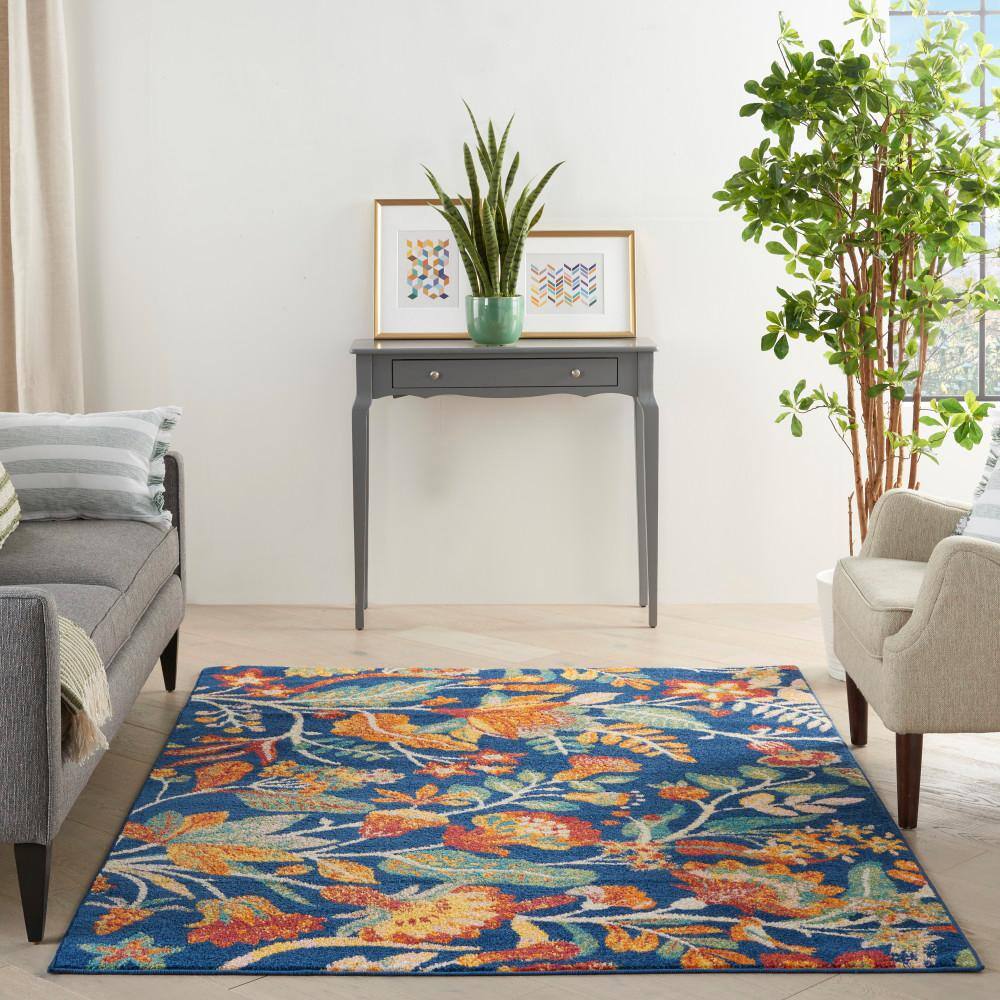 Navy Multicolor Floral 5' x 7' Synthetic Area Rug
