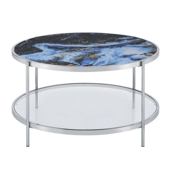 Steve Silver Averie 33 in. Silver Round Glass and Marble Cocktail
