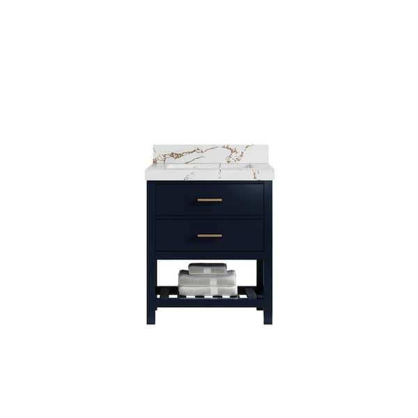 Willow Collections Parker 30 in. Single Sink Freestanding Navy Blue Bath Vanity with Viola Brown Qt. Top Unassembled