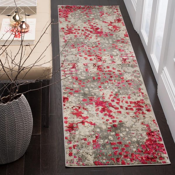 Monaco Gray/Fuchsia 2 ft. x 10 ft. Geometric Runner Rug