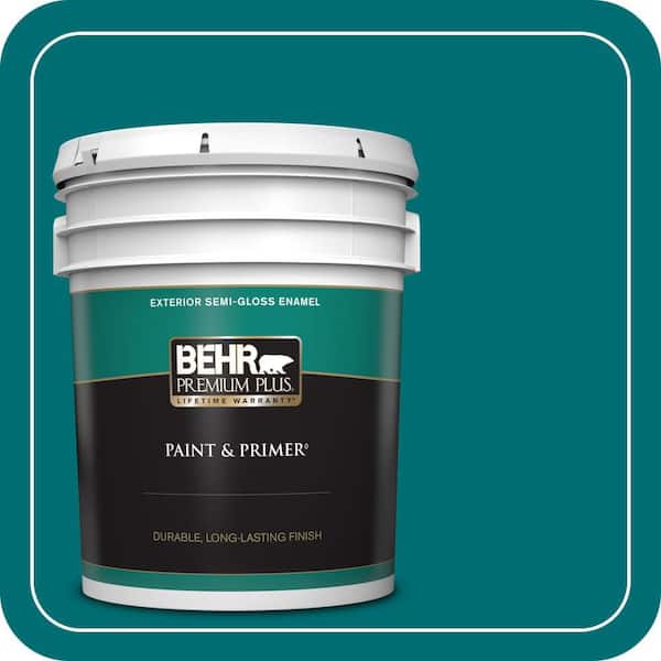 BEHR PREMIUM PLUS 5 gal. #MQ6-35 Teal Motif Semi-Gloss Enamel Exterior Paint & Primer