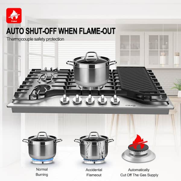 Home appliance cooktop gas 5 burner blue flame cast iron grill