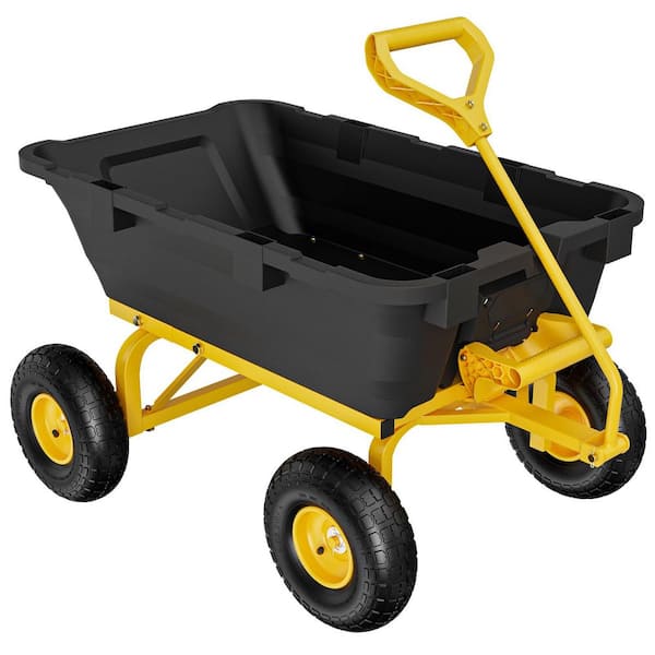 3.7 cu. ft. Iron Plastic Garden Cart Cart Utility Wheelbarrow 770 lbs. Capacity in Yellow and Black