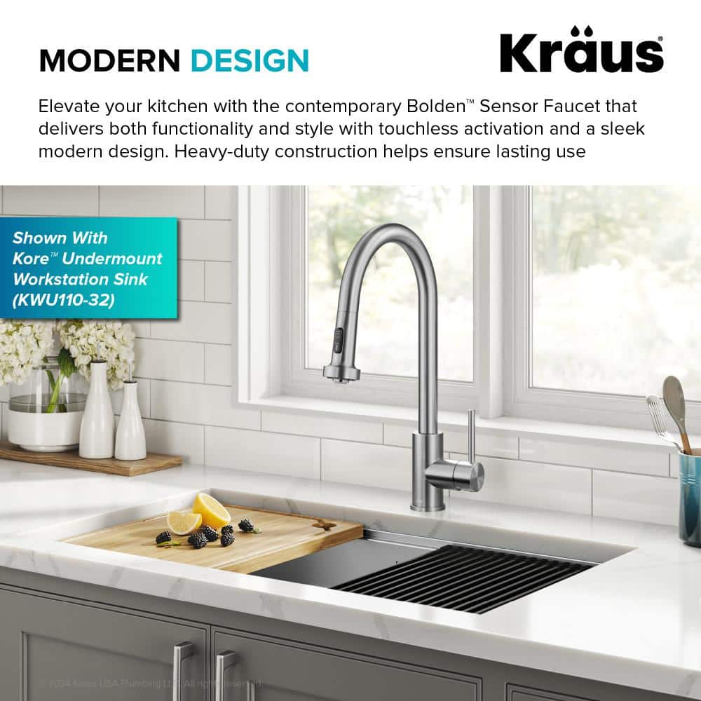 Stainless Steel Touchless Kitchen Faucet with Pull-out Spray