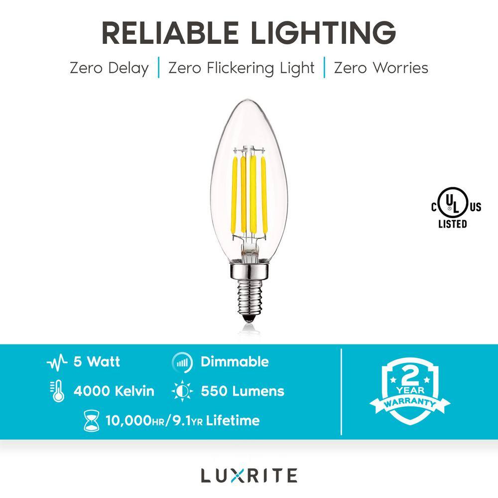 Clear Dimmable LED Candelabra Bulbs with E12 Base, 6-Pack