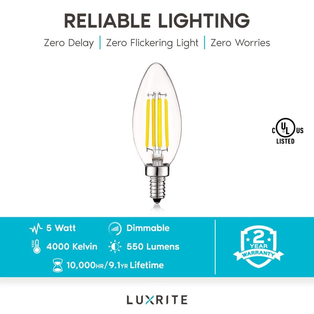 Clear Dimmable LED Candelabra Bulbs with E12 Base, 6-Pack