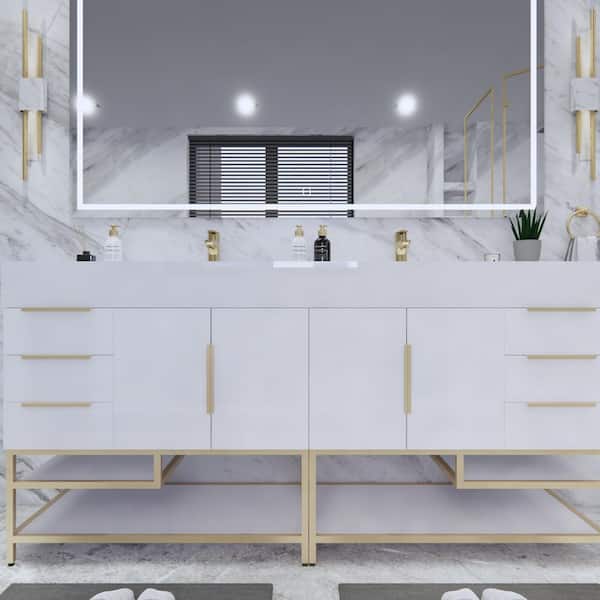 BV Better Vanity Bethany 71 in. W. x 20 in. D x 36 in. H Double Sink Freestanding Bath Double Vanity Gloss White with White Acrylic Top