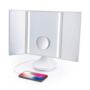 Reflect 5.48 in. x 12.25 in. Rectangular Tabletop White Vanity Speaker with Bluetooth, Speakerphone and USB Charging