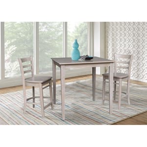 3 PC Set - Taupe Gray Solid Wood 36 in. Square Counter Height Table with 2 Stools