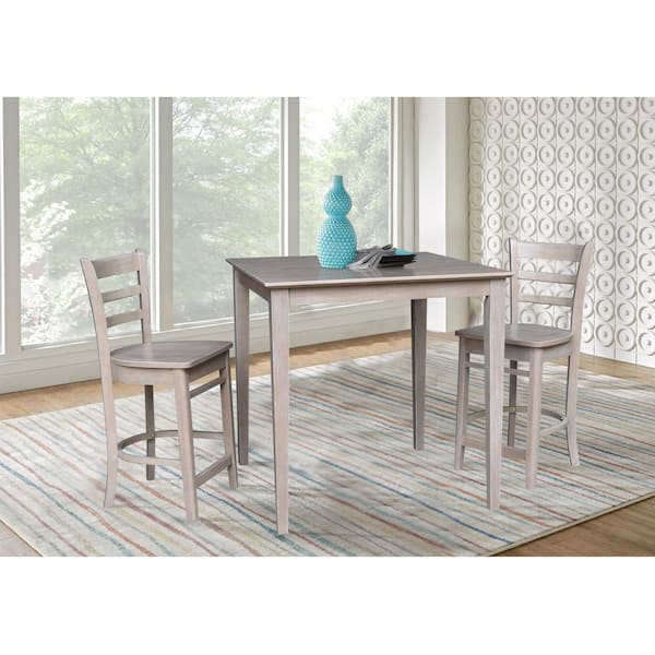International Concepts 3 PC Set - Taupe Gray Solid Wood 36 in. Square Counter Height Table with 2 Stools