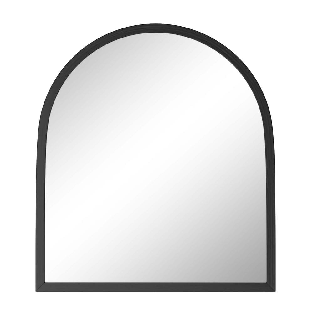 Black 31 in. W x 35 in. H Morden Arched Wooden Mirror Wall-Mounted Mirror (