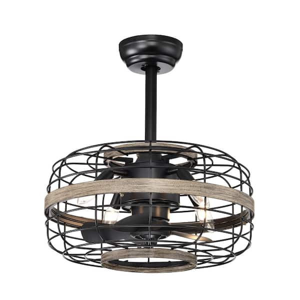 HKMGT 17.87 in. Indoor Black and Brown Ceiling Fan with No Bulbs Included and Remote Included