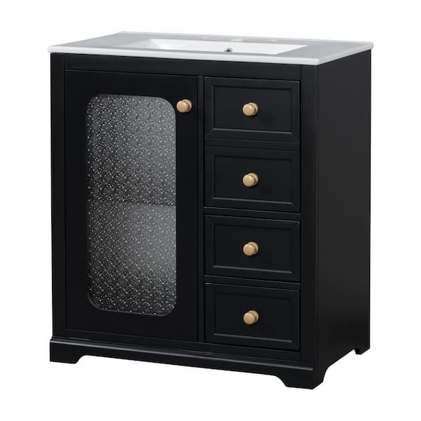 Nestfair 29.92 in. W x 18.35 in. D x 34.06 in. H Single Sink Freestanding Bath Vanity in Black with White Ceramic Top