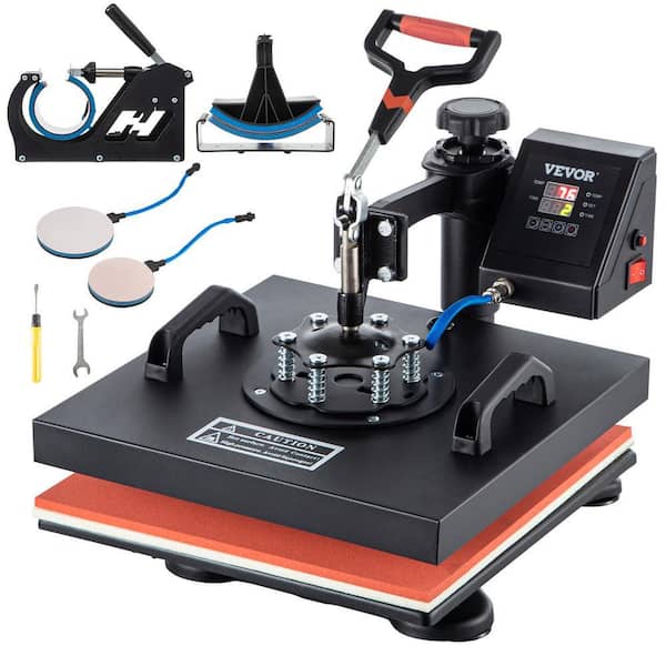 15 in. L x 15 in. W Heat Press 5 in 1 Teflon Coated ETL/FCC Listed Sublimation Printers with Mug, Cap, Plate, Black