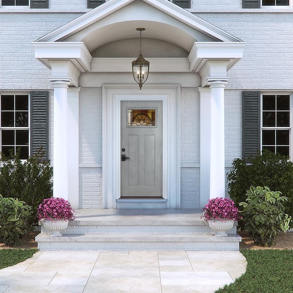 36 in. x 80 in. Right-Hand 1-Lite Craftsman Ardsley Stone Stained Fiberglass Prehung Front Door with Brickmould