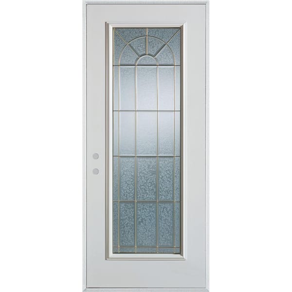 Stanley Doors 32 in. x 80 in. Geometric Brass Full Lite Painted White Right-Hand Inswing Steel Prehung Front Door