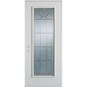 32 in. x 80 in. Geometric Zinc Full Lite Painted White Right-Hand Inswing Steel Prehung Front Door