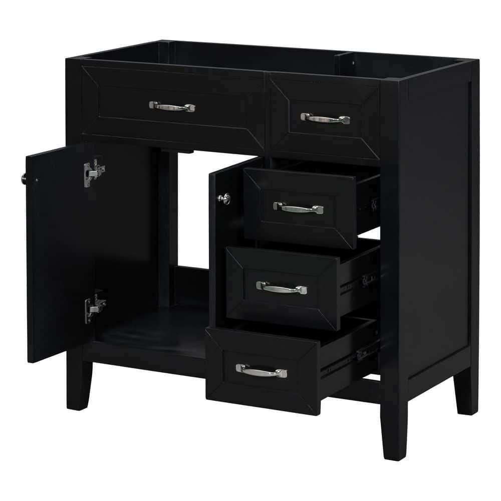 35.5 in. Bath Vanity Cabinet without Top in Black with 3 Drawers