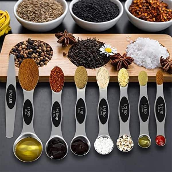 16-Piece Stainless Steel Measuring Cup and Magnetic Spoon Set with Silicone Handles Double Sided Spoons Leveler
