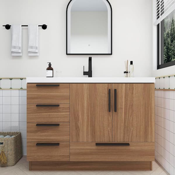 Carla 47 in. W x 20 in. D x 35 in. H Single Sink Freestanding Bath Vanity in Rose Wood with White Acrylic Top