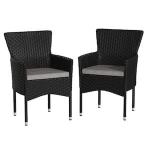 Black Wicker/Rattan Outdoor Lounge Chair in Gray Set of 2